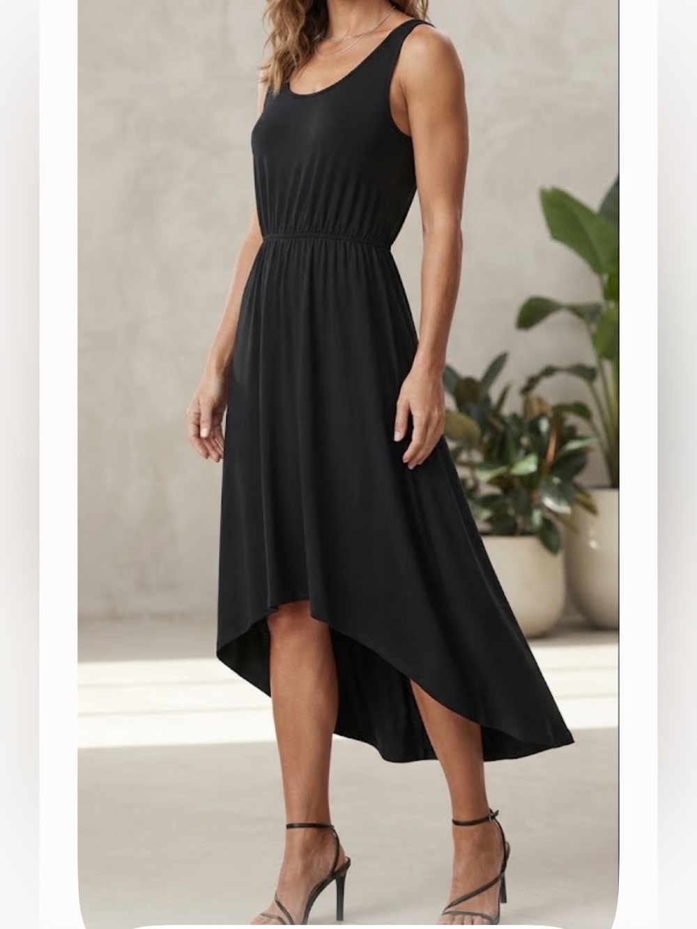 JONATHAN MARTIN Black Stretch Jersey Knit Midi Dress Sleeveless Hi low XL
